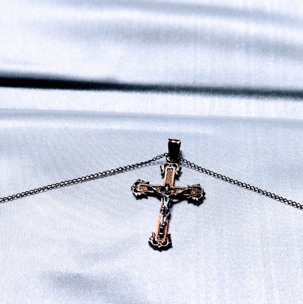 14k Solid Gold-Yellow Jewelry with Elegant Design Jesus Cross Pendant
